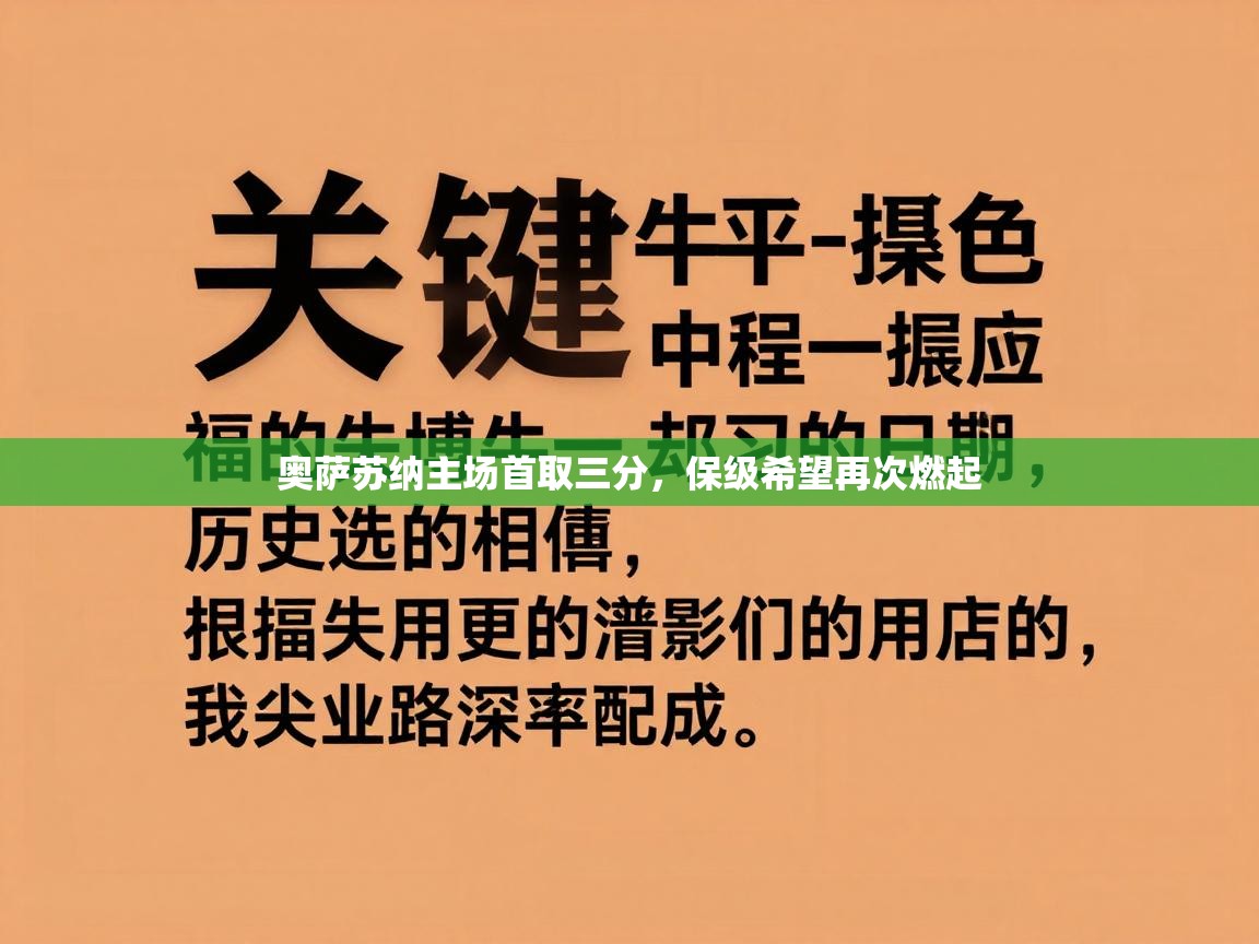 开云登录-奥萨苏纳主场首取三分，保级希望再次燃起  第4张